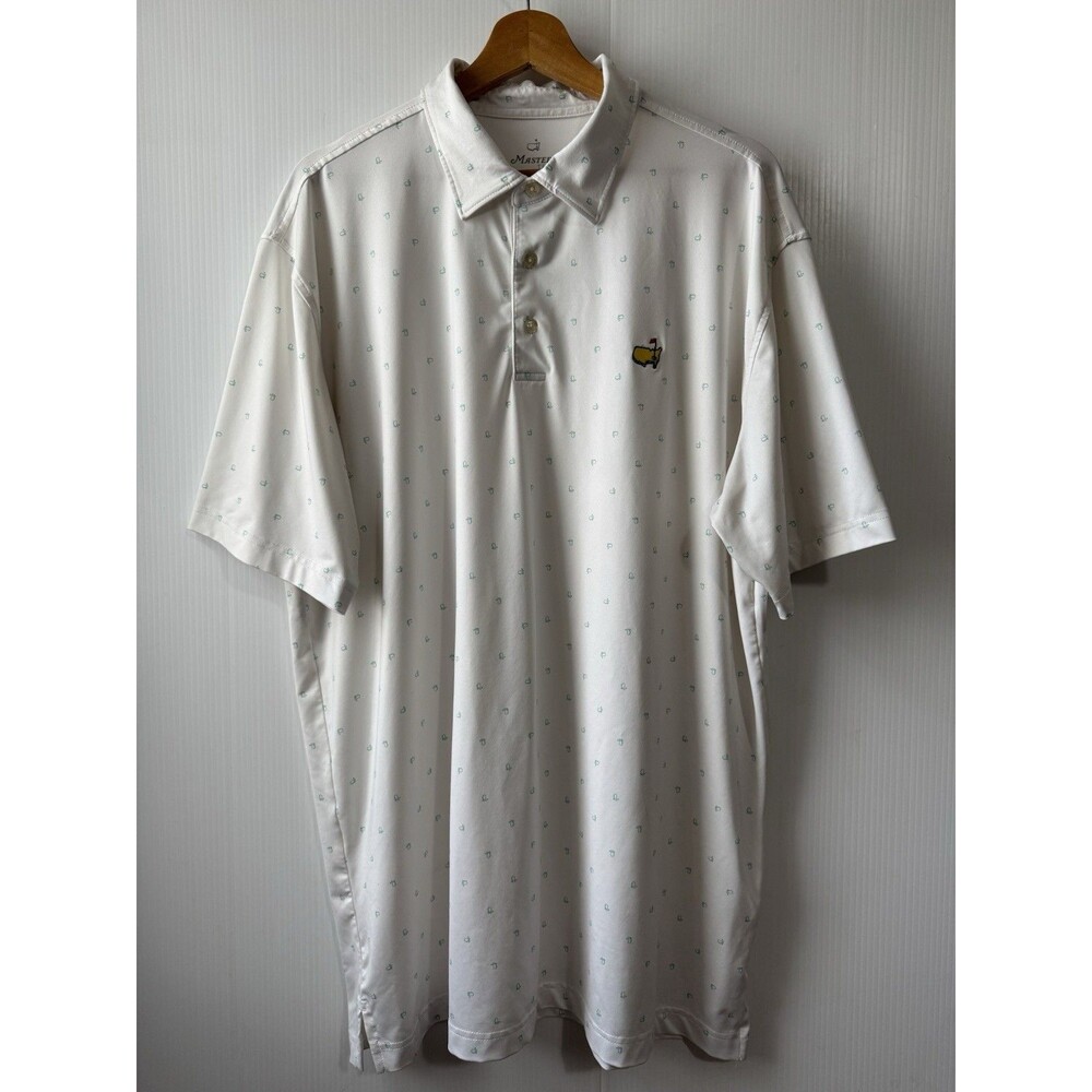 Masters Tech Polo Mens Sz L White Green Augusta Golf Performance Stretch